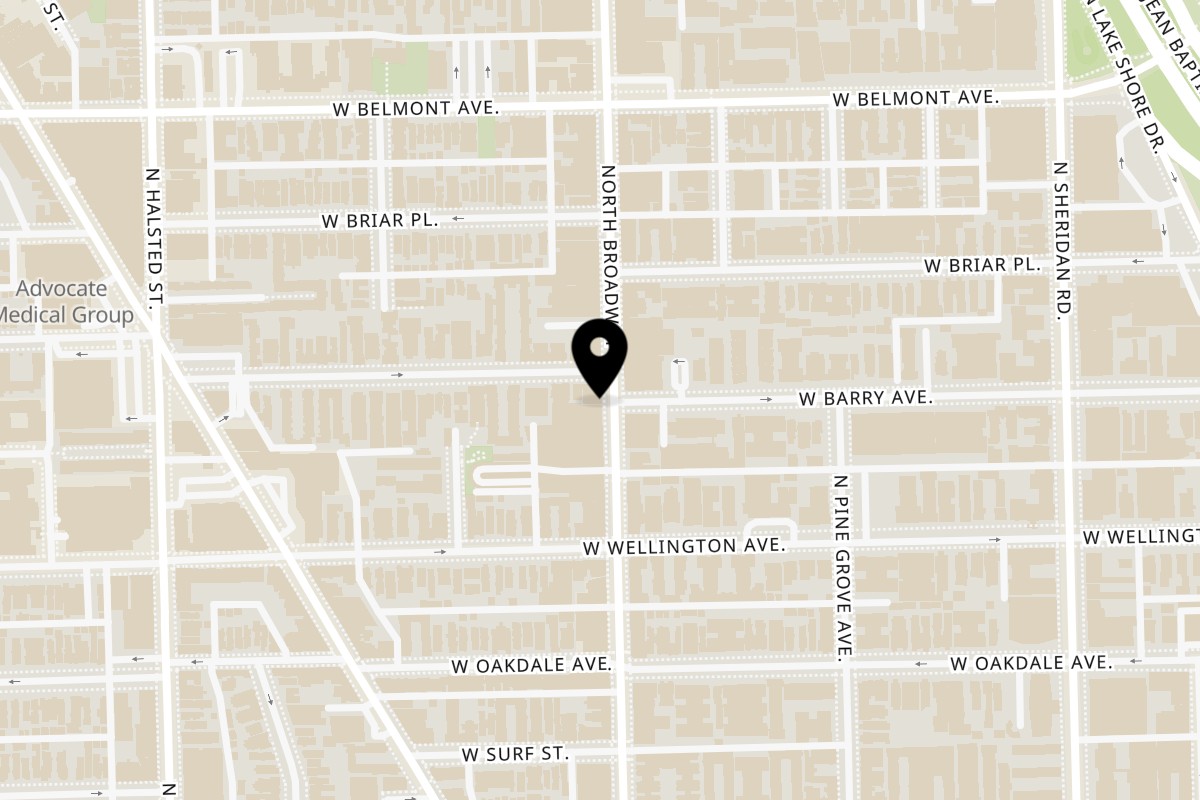 Map showing the location of Taco & Burrito House on 3038 North Broadway in Chicago